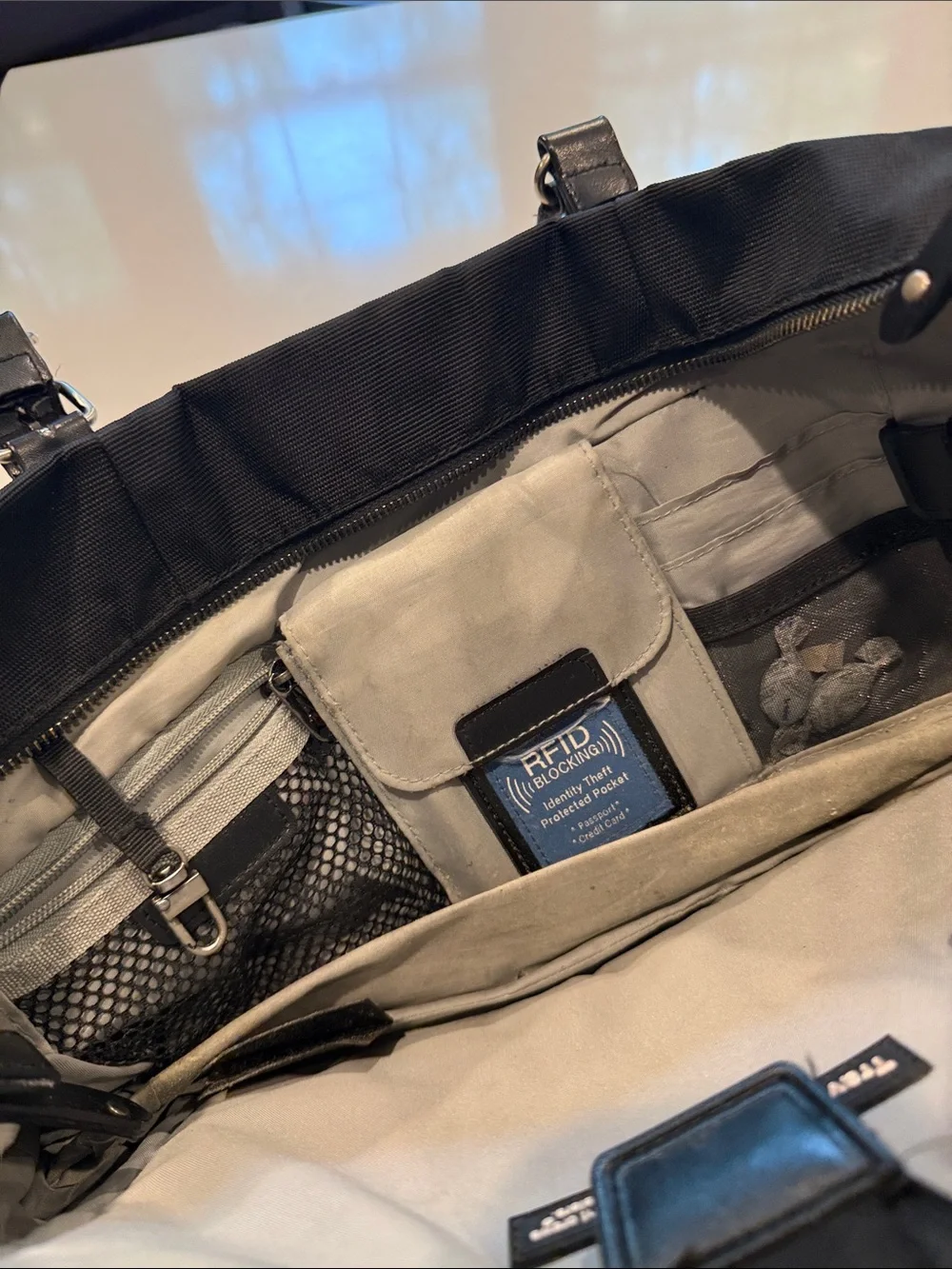 Black Women's Travelpro Laptop Tote Bag with Leather Trim